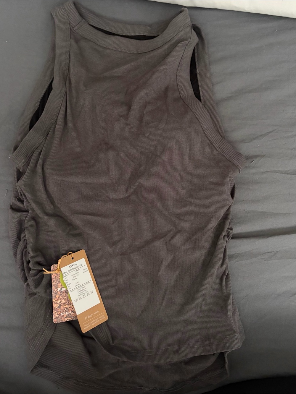 OGL Charcoal Gray Ribbed Built-In Bra Tank - Picture 3 of 3